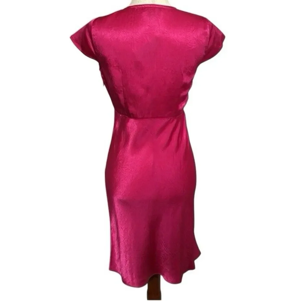 J Crew Womens Short Sleeve Slip Dress Textured Satin Radiant Fuchsia NWT Size 12
